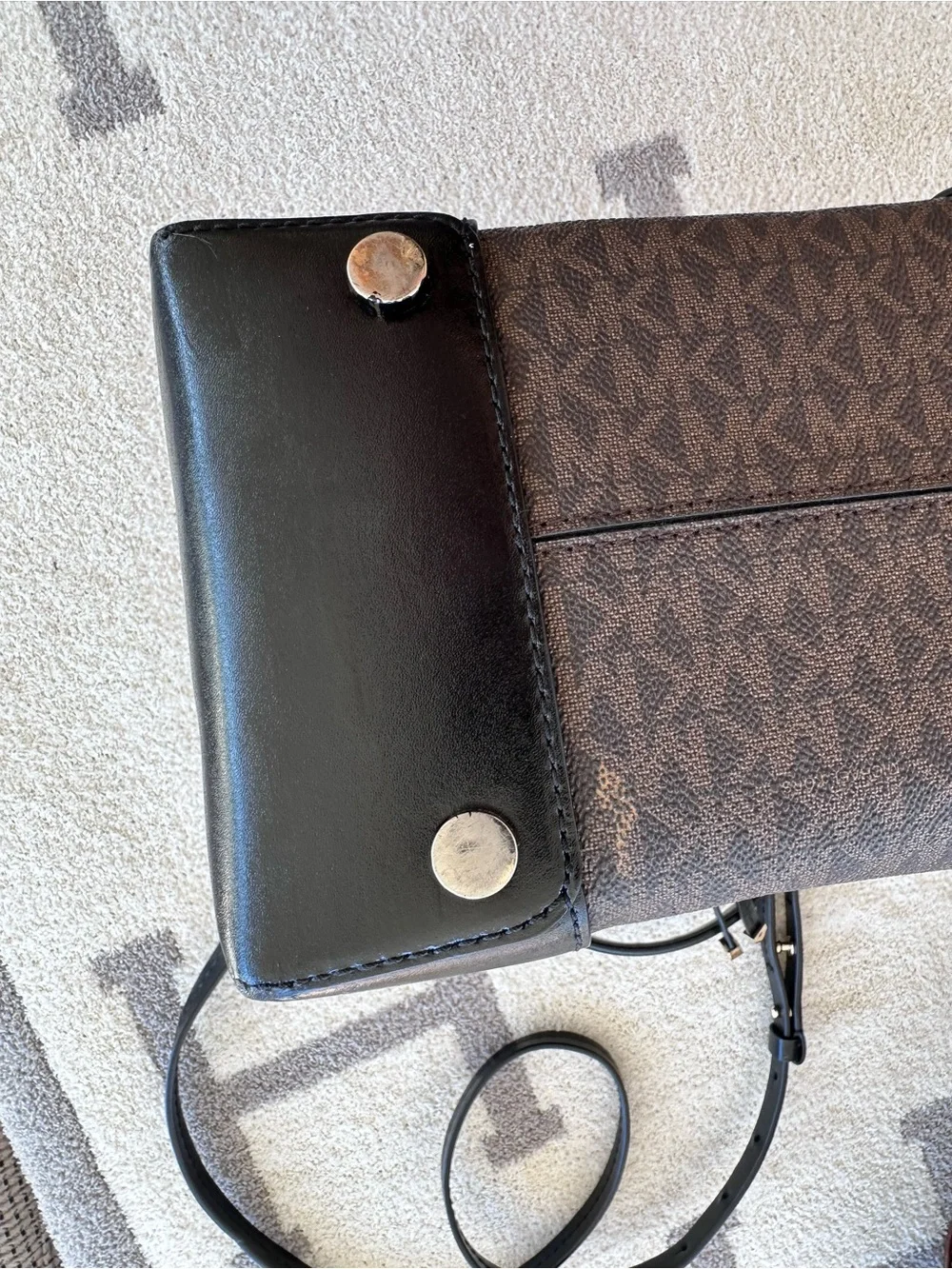 Michael Kors Brown Monogram Drawstring Shoulder Bag with Black Trim